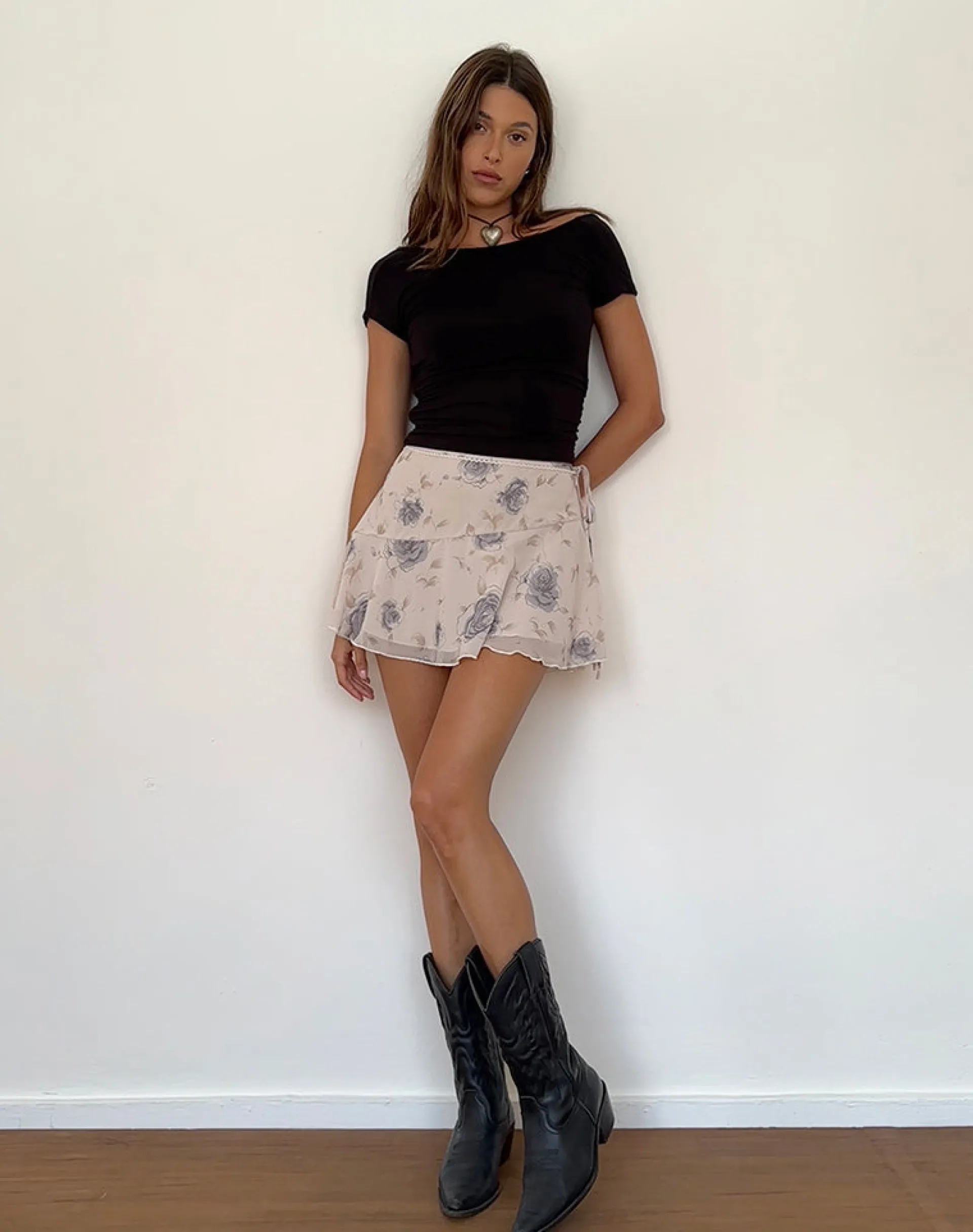Motel Rocks Co-Ords | Printed Skirts-Athalia Mini Skirt in Wild Rose Blue
