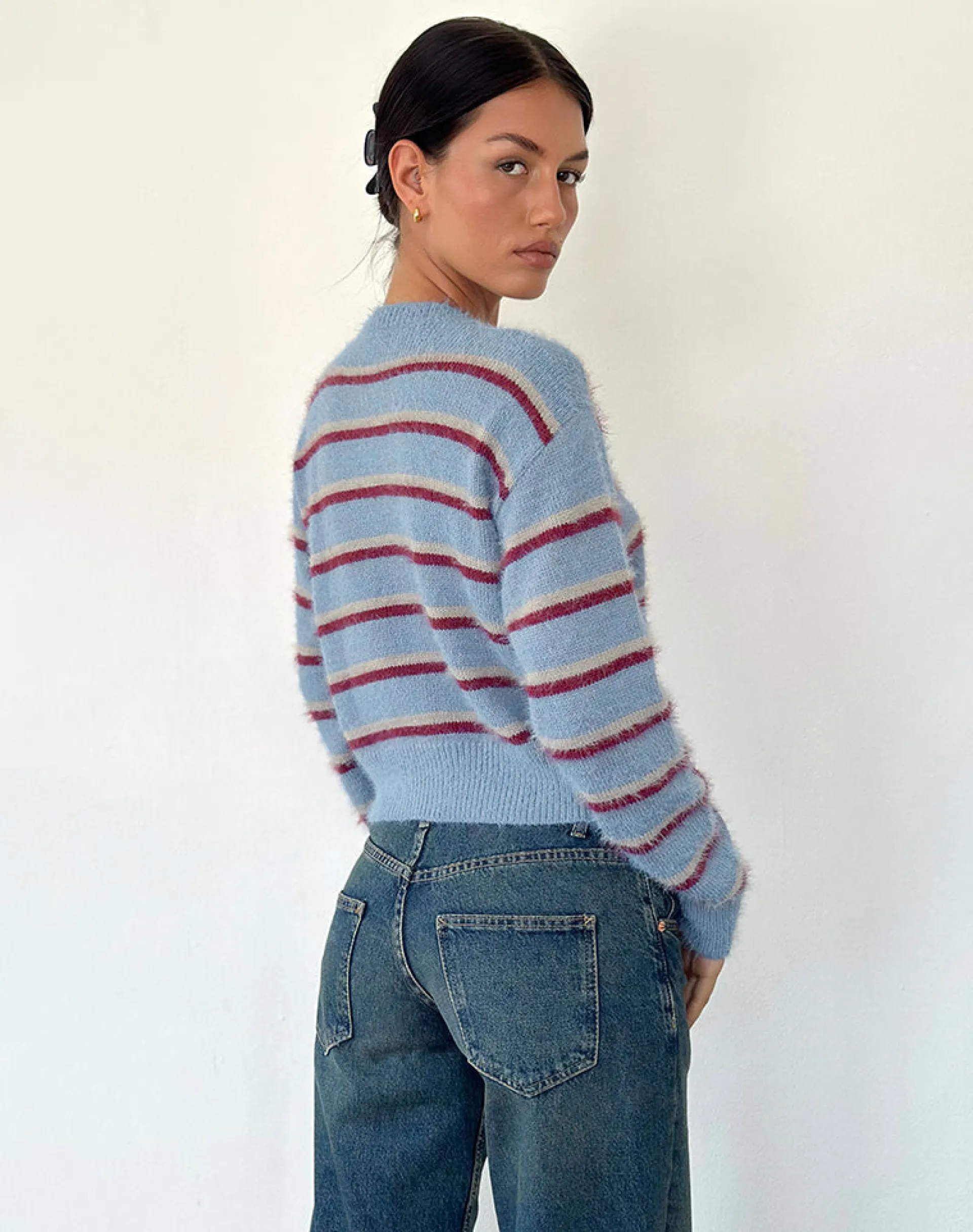 Motel Rocks Cardigans-Audrina Cardigan in Blue and Red Stripe BlueandRedStripe