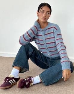 Motel Rocks Cardigans-Audrina Cardigan in Blue and Red Stripe BlueandRedStripe
