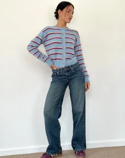 Motel Rocks Cardigans-Audrina Cardigan in Blue and Red Stripe BlueandRedStripe