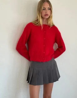 Motel Rocks Cardigans-Audrina Cardigan in Fluffy Red FluffyRed
