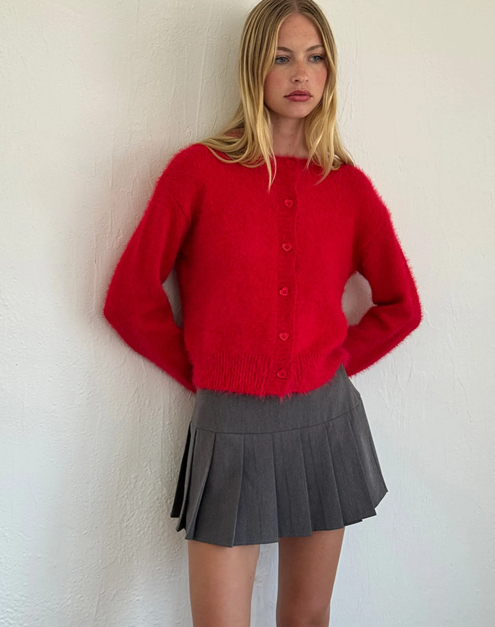 Motel Rocks Cardigans-Audrina Cardigan in Fluffy Red FluffyRed