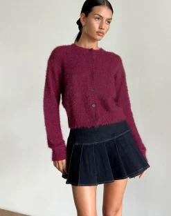 Motel Rocks Cardigans-Audrina Cardigan in Fluffy Burgundy FluffyBurgundy