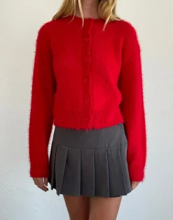 Motel Rocks Cardigans-Audrina Cardigan in Fluffy Red FluffyRed
