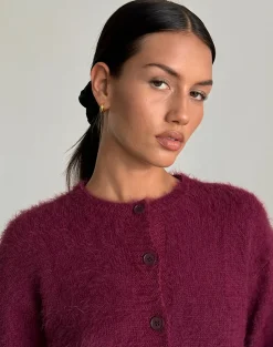 Motel Rocks Cardigans-Audrina Cardigan in Fluffy Burgundy FluffyBurgundy
