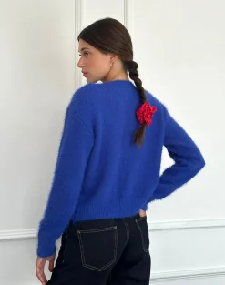 Motel Rocks Cardigans-Audrina Cardigan in Fluffy Cobalt Blue FluffyCobaltBlue
