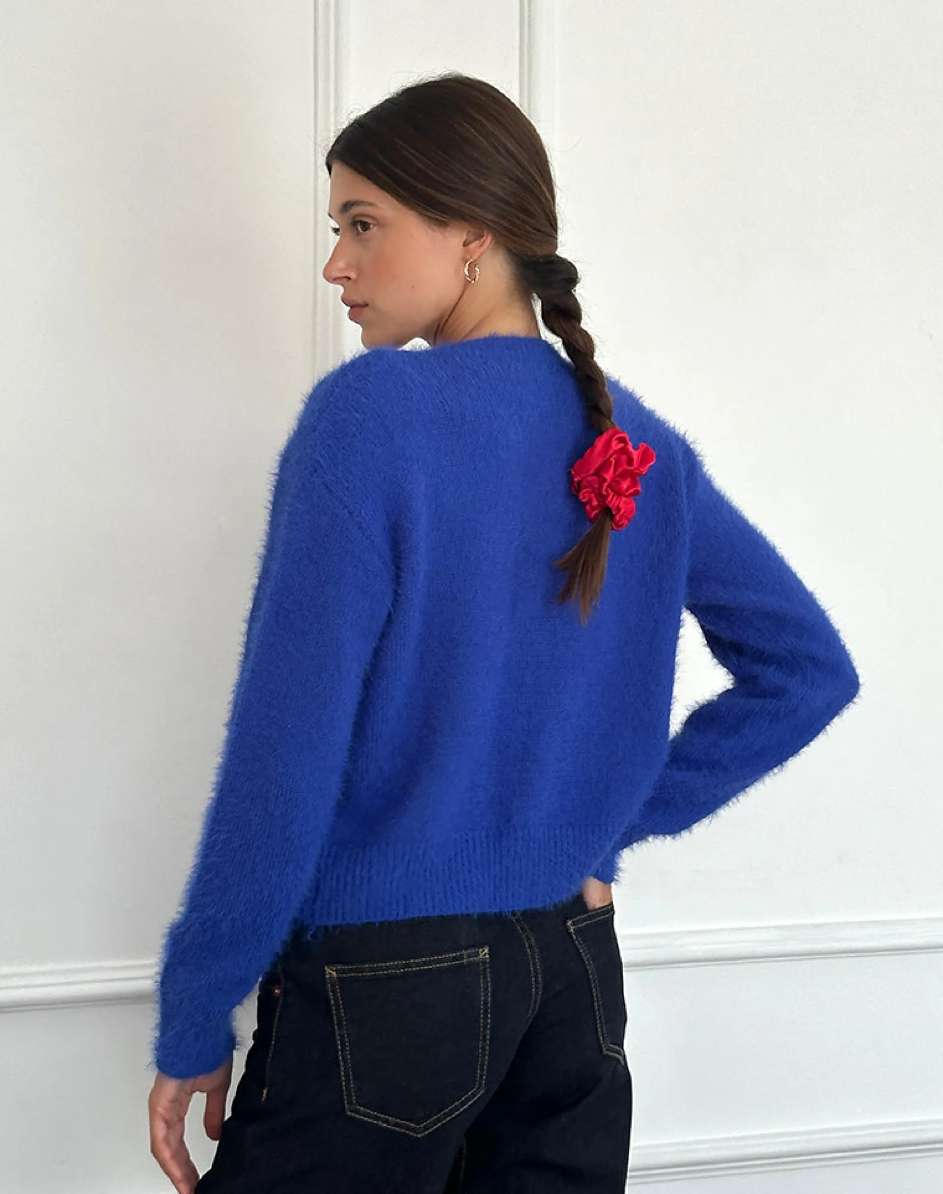 Motel Rocks Cardigans-Audrina Cardigan in Fluffy Cobalt Blue FluffyCobaltBlue
