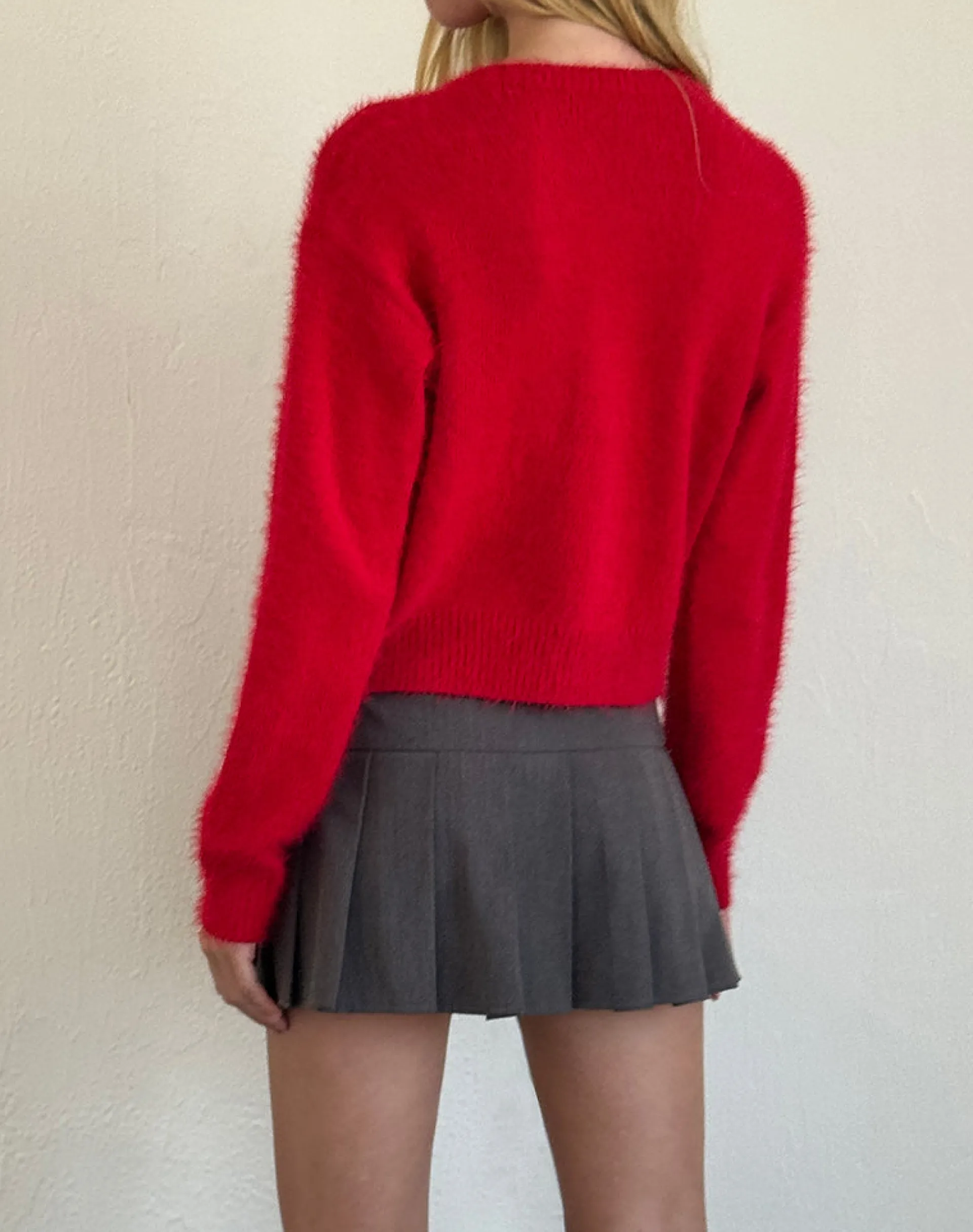 Motel Rocks Cardigans-Audrina Cardigan in Fluffy Red FluffyRed