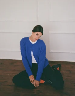Motel Rocks Cardigans-Audrina Cardigan in Fluffy Cobalt Blue FluffyCobaltBlue