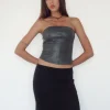 Motel Rocks Bandeau Tops-Audy Bandeau Crop Top in PU Slate Grey