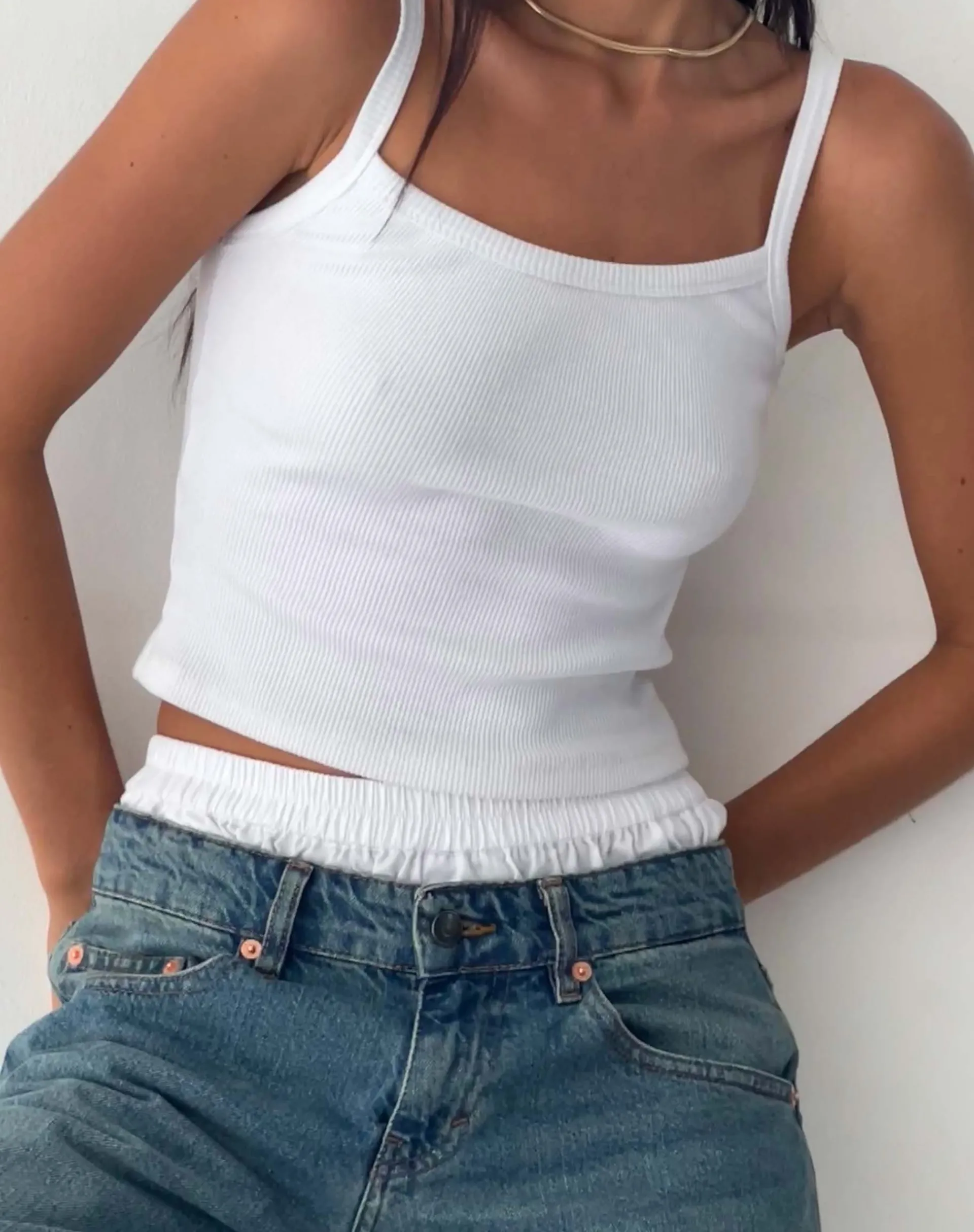 Motel Rocks Basics | Vest Tops-Aus Ribbed Vest Top in White
