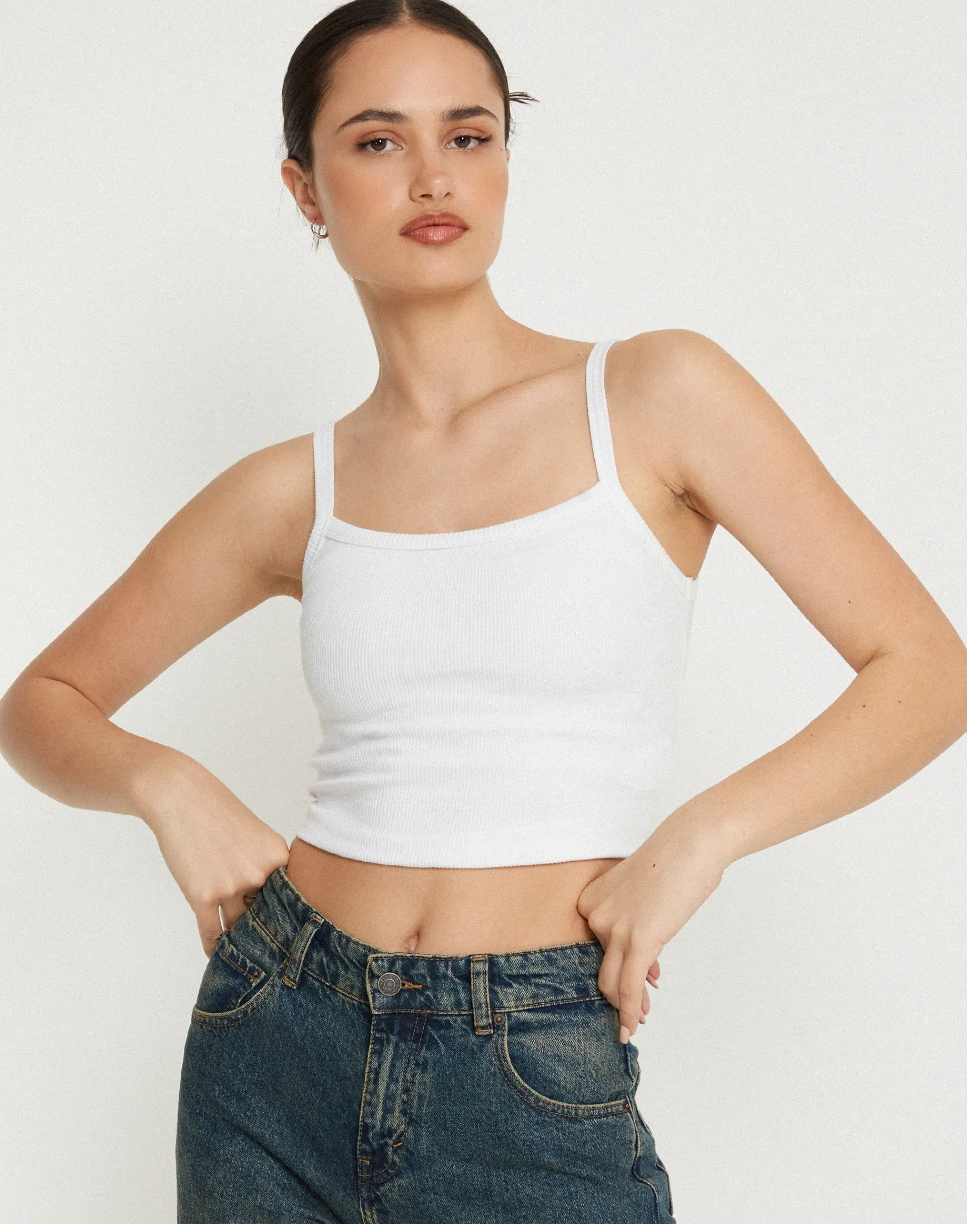 Motel Rocks Basics | Vest Tops-Aus Ribbed Vest Top in White