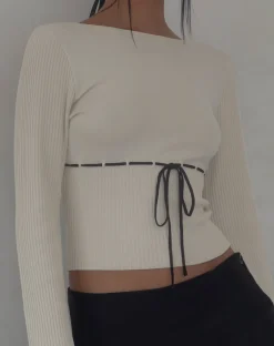 Motel Rocks Basics | Basic Tops-Awdella Knitted Long Sleeve Top in Beige knittedbeige