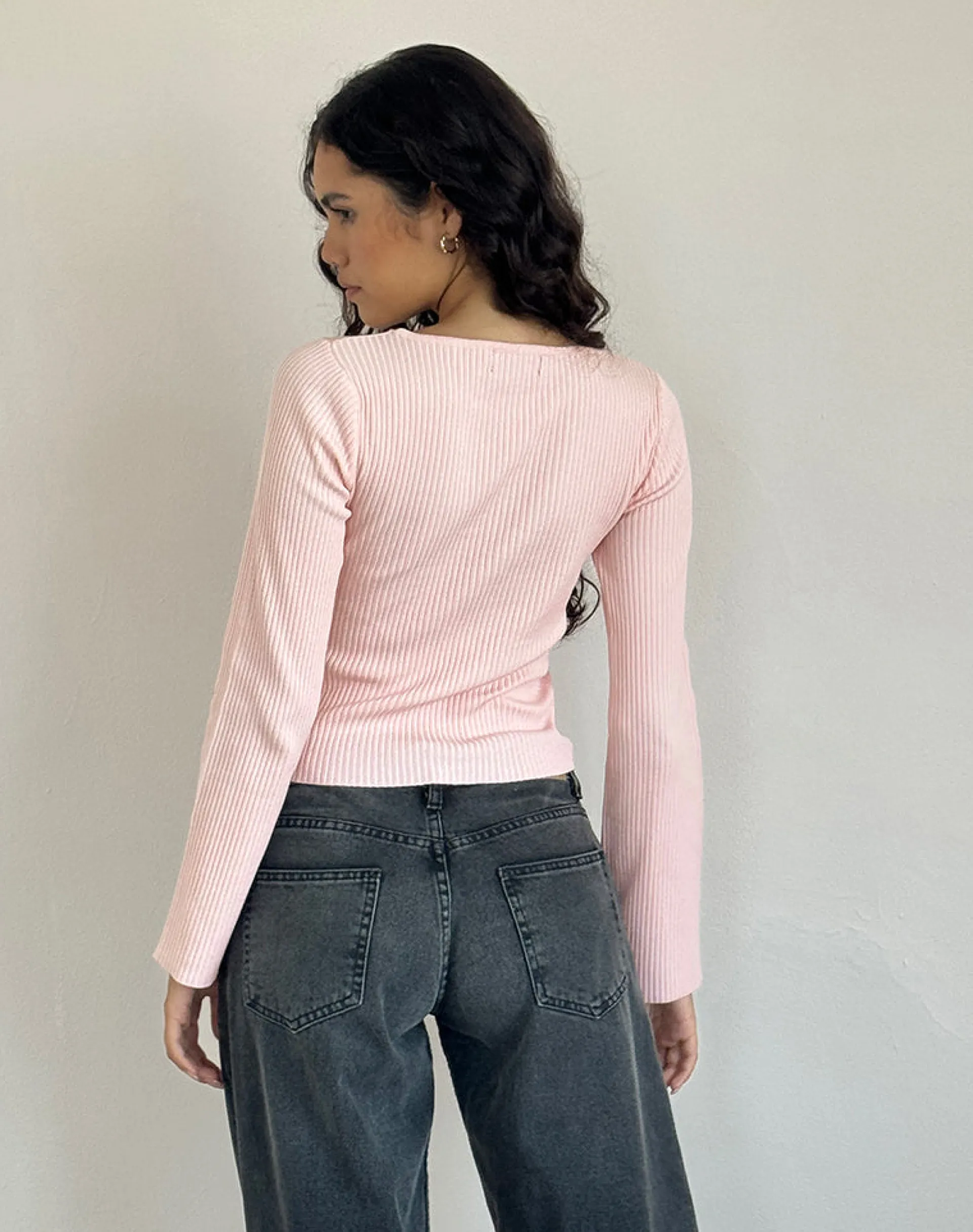 Motel Rocks Basic Tops | Long Sleeve Tops-Awdella Top in Blush Pink with Black BlushPinkwithBlack