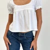 Motel Rocks Shirts And Blouses-Axoni Square Neck Blouse in Linen White LinenWhite