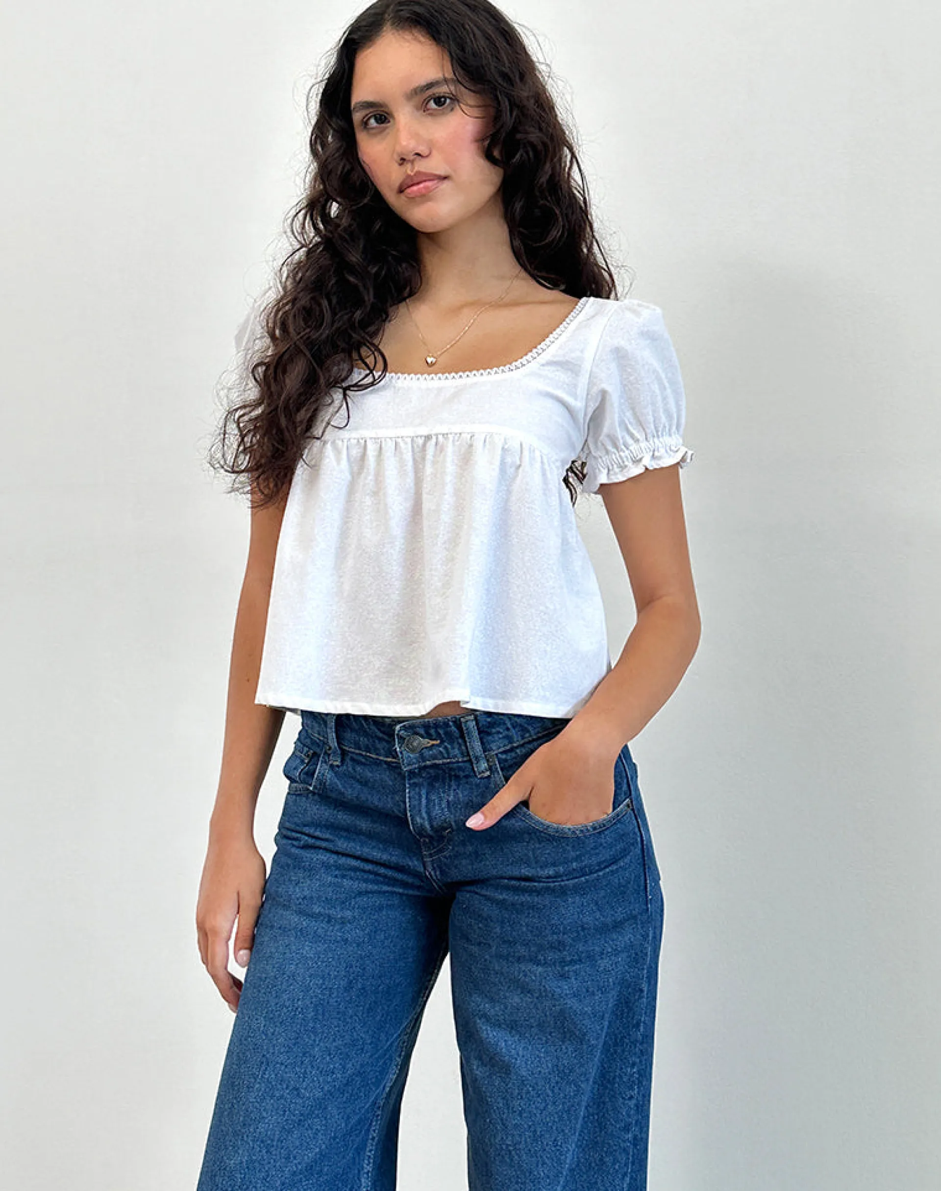 Motel Rocks Shirts And Blouses-Axoni Square Neck Blouse in Linen White LinenWhite