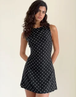 Motel Rocks Printed Dresses | Little Black Dresses-Ayana Backless Mini Dress in Polka Black polkablack