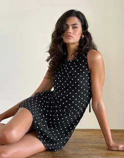 Motel Rocks Printed Dresses | Little Black Dresses-Ayana Backless Mini Dress in Polka Black polkablack