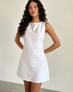 Motel Rocks Day Dresses | Mini Dresses-Ayana Open Back Mini Dress in Off White Linen OffWhiteLinen