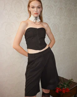 Motel Rocks Tailoring | Basics-Ayna Longline Shorts in Tailoring Black
