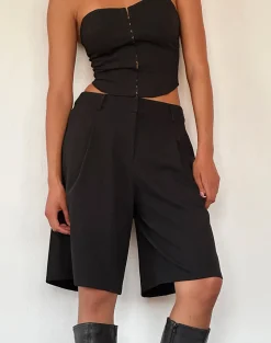 Motel Rocks Tailoring | Basics-Ayna Longline Shorts in Tailoring Black