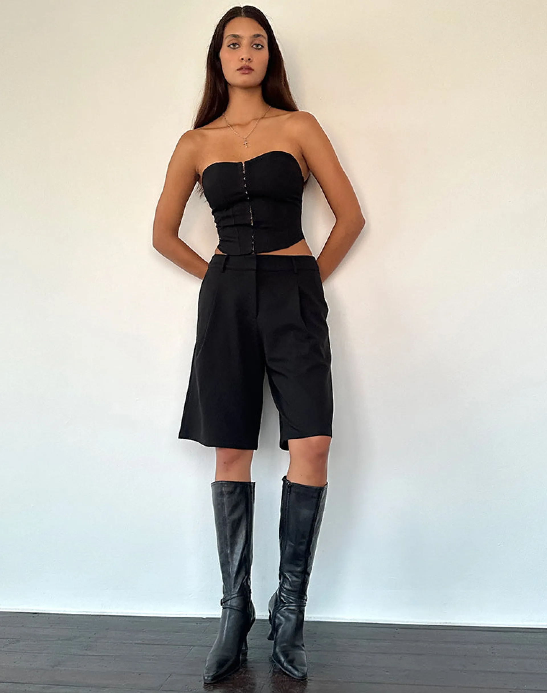 Motel Rocks Tailoring | Basics-Ayna Longline Shorts in Tailoring Black