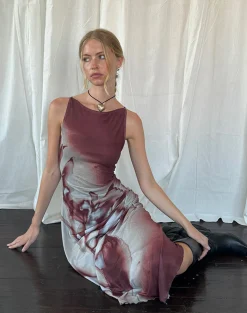 Motel Rocks Printed Dresses | Bodycon Dresses-Aysun Midi Dress in Lumen Mesh Brown