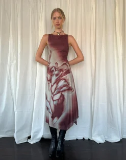 Motel Rocks Printed Dresses | Bodycon Dresses-Aysun Midi Dress in Lumen Mesh Brown