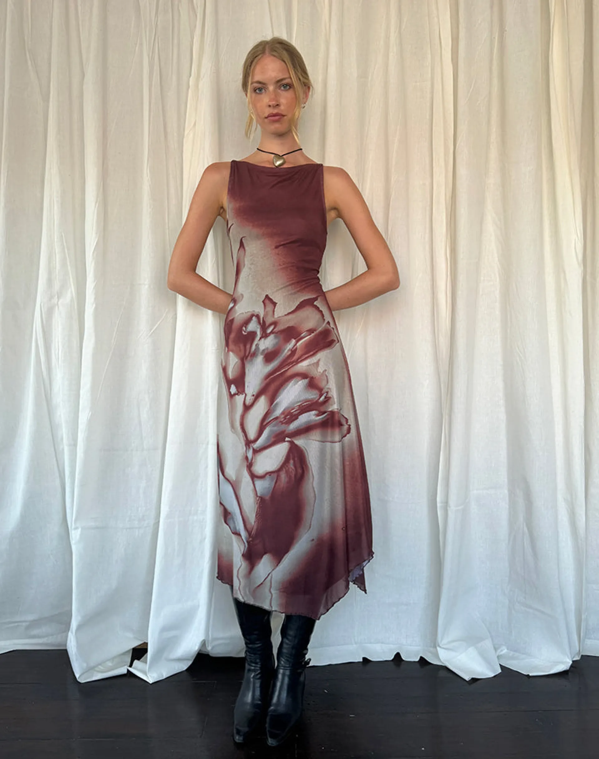 Motel Rocks Printed Dresses | Bodycon Dresses-Aysun Midi Dress in Lumen Mesh Brown