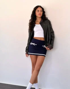 Motel Rocks Co-Ords | A Line Skirts-Babeda Bow Mini Skirt in Navy