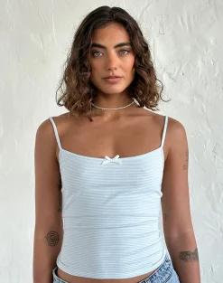 Motel Rocks Basic Tops | Printed Tops-Barlyn Cami Top in Blue and White Stripe BlueandWhiteStripe