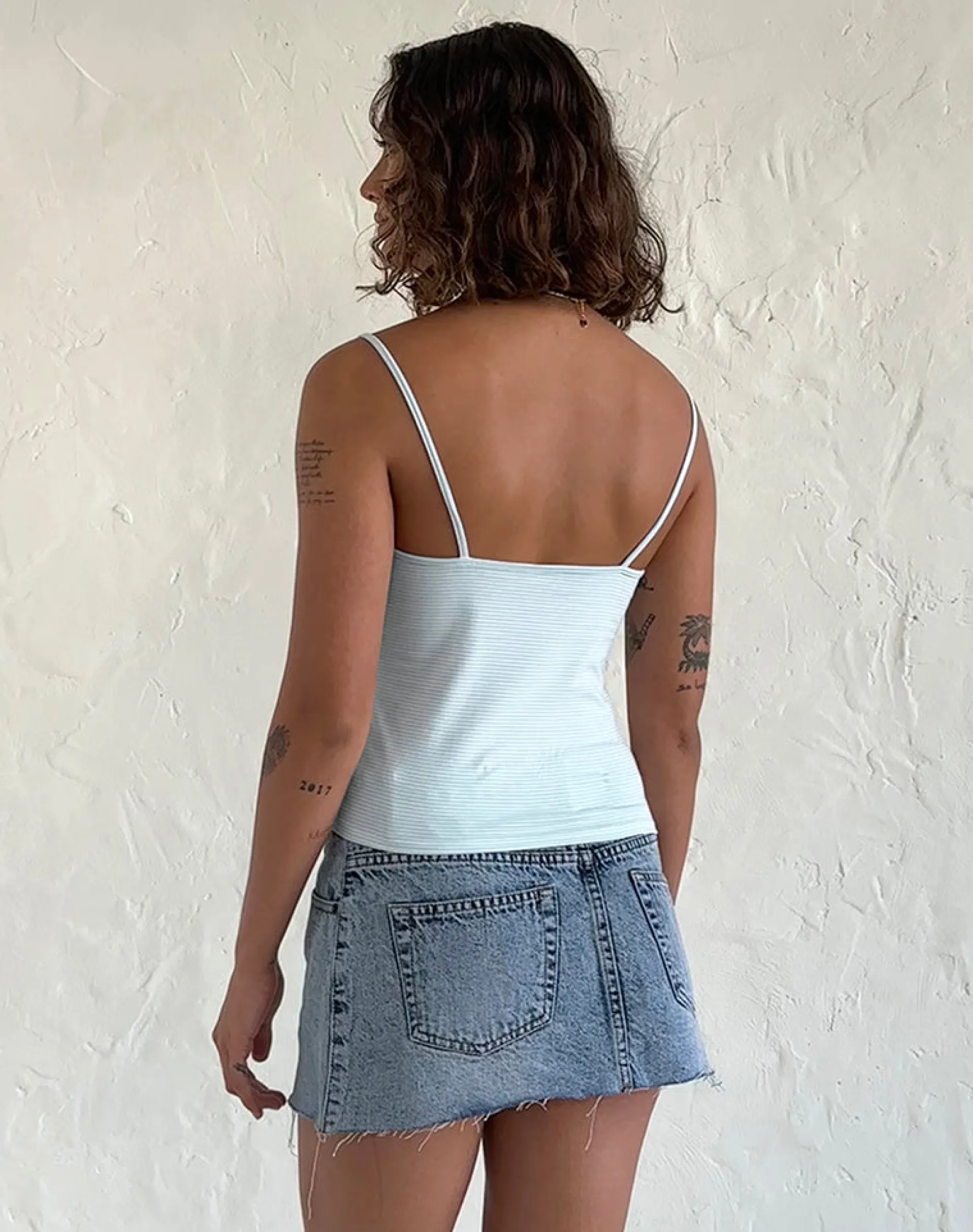 Motel Rocks Basic Tops | Printed Tops-Barlyn Cami Top in Blue and White Stripe BlueandWhiteStripe