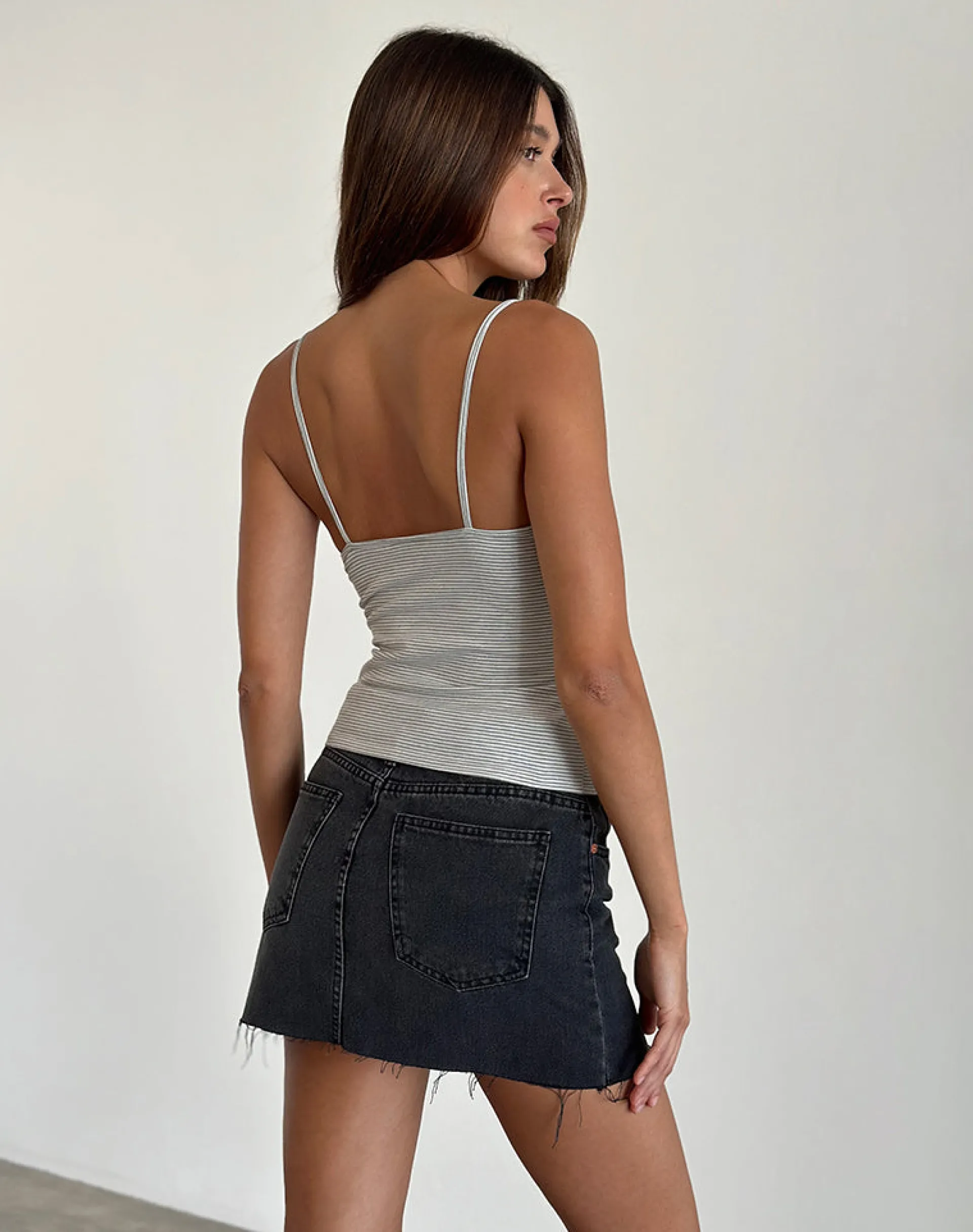 Motel Rocks Basic Tops | Printed Tops-Barlyn Cami Top in Stripe Grey White StripeGreyWhite
