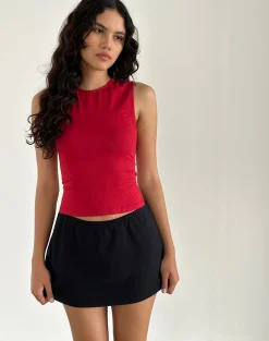 Motel Rocks Basics | Basic Tops-Baruna Tie Back Basic Top in Adrenaline Red AdrenalineRed