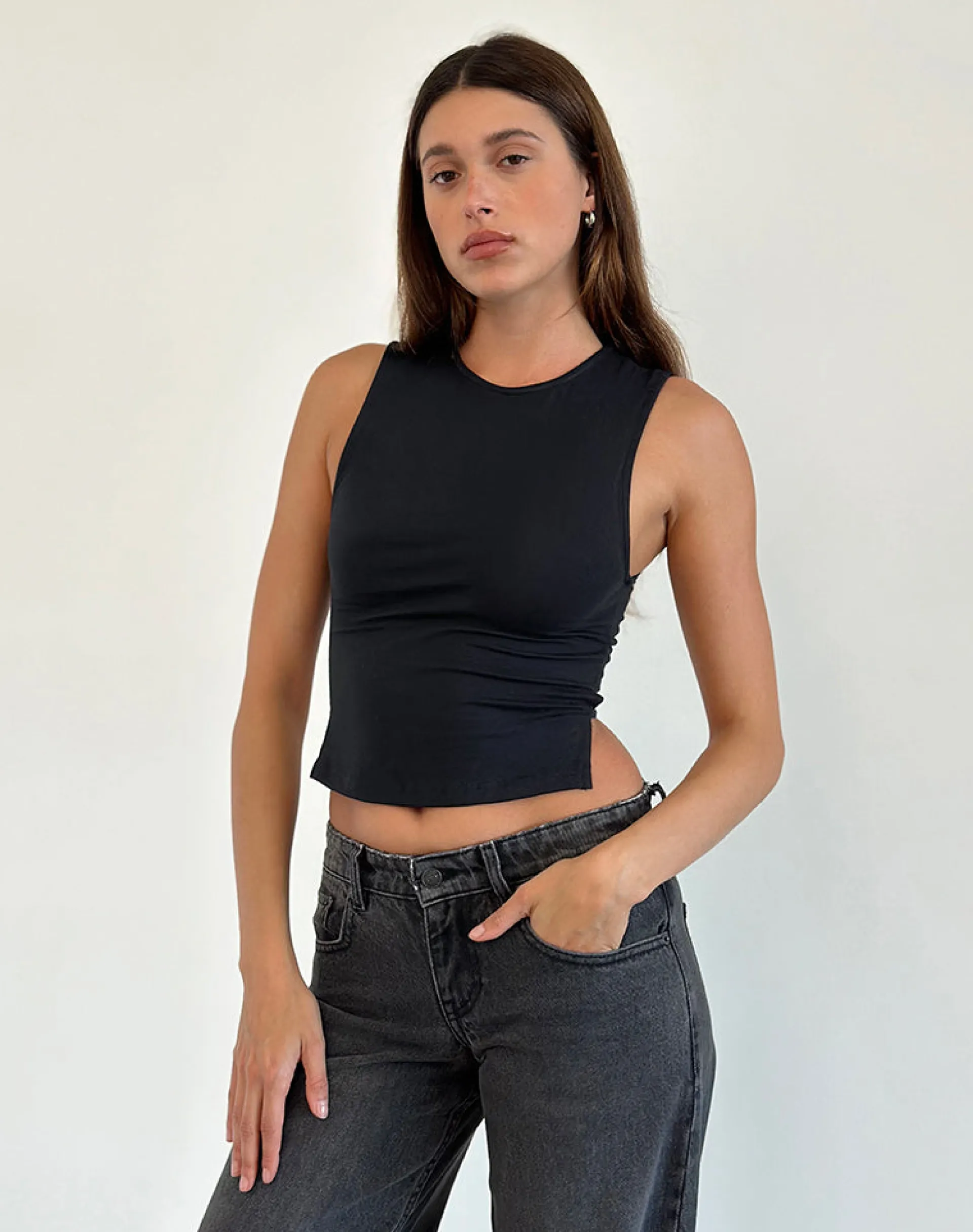 Motel Rocks Basics | Basic Tops-Baruna Tie Back Top in Black
