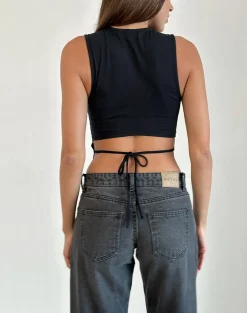 Motel Rocks Basics | Basic Tops-Baruna Tie Back Top in Black