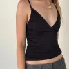 Motel Rocks Strappy Tops | Going Out Tops-Bea Slinky Cross Front Top in Black