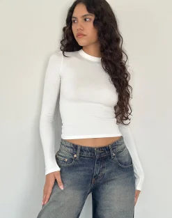 Motel Rocks Basics | Basic Tops-Beech Ribbed Long Sleeve Top in Off White