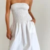 Motel Rocks Bandeau Dresses | Day Dresses-Belesi Bandeau Midi Dress in Poplin White PoplinWhite
