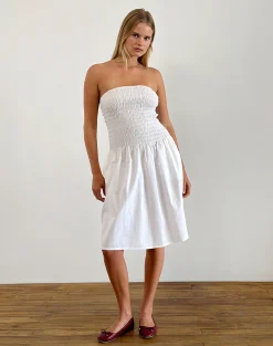 Motel Rocks Bandeau Dresses | Day Dresses-Belesi Bandeau Midi Dress in Poplin White PoplinWhite