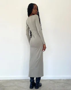 Motel Rocks Day Dresses | Bodycon Dresses-Belila Long Sleeve Maxi Dress in Sage Grey