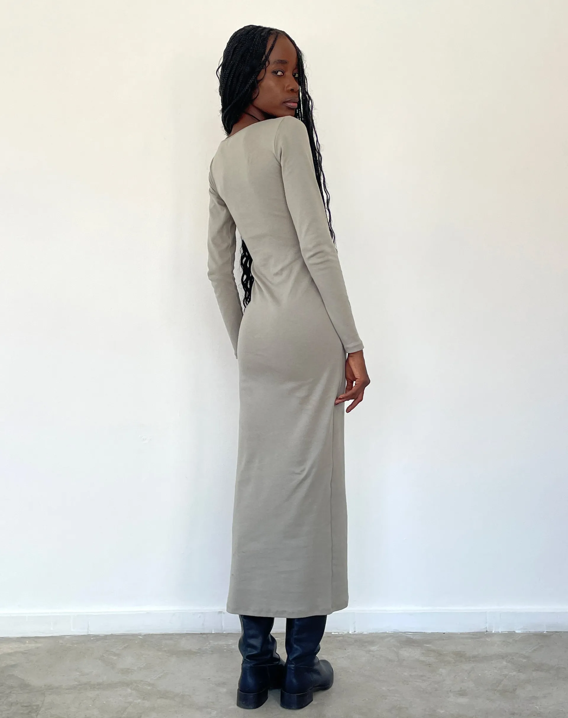 Motel Rocks Day Dresses | Bodycon Dresses-Belila Long Sleeve Maxi Dress in Sage Grey