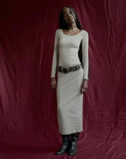 Motel Rocks Day Dresses | Bodycon Dresses-Belila Long Sleeve Maxi Dress in Sage Grey
