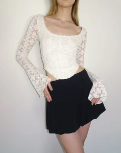 Motel Rocks Corset Tops | Long Sleeve Tops-Belle Long Sleeve Top in Regal Lace Ivory RegalLaceIvory