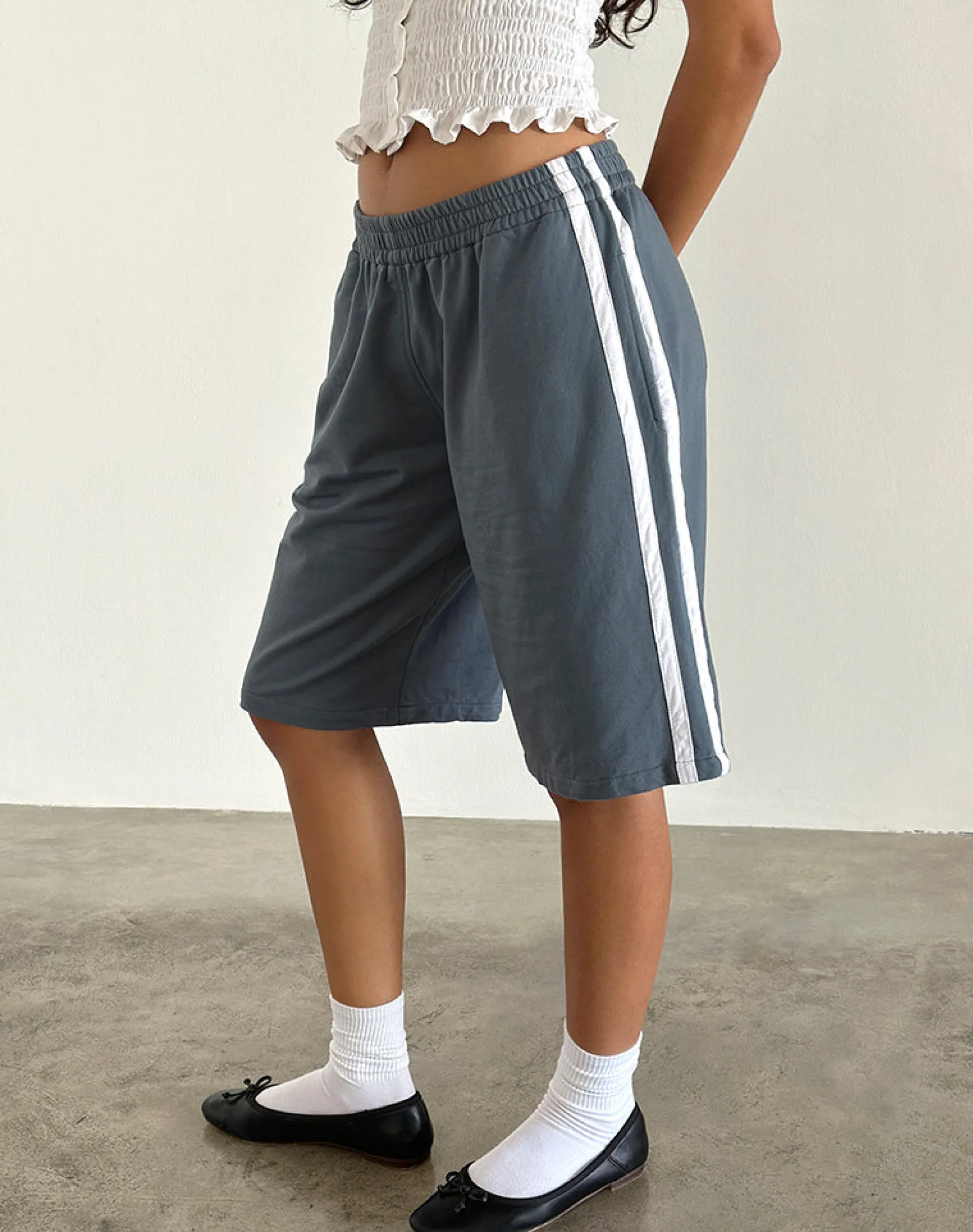 Motel Rocks Loungewear-Bena Short in Blue Mirage with White Stripe
