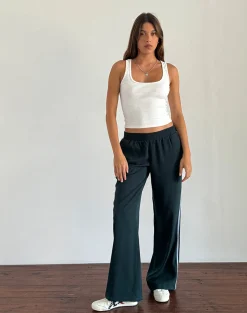 Motel Rocks Wide Leg Pants | Low Rise Pants-Bennett Trouser in Forest with Blue Stripe ForestwithBlueStripe