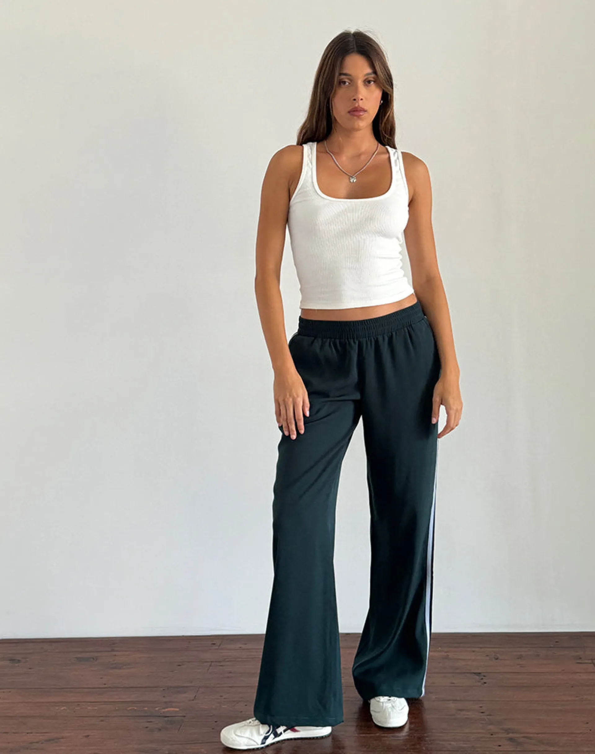 Motel Rocks Wide Leg Pants | Low Rise Pants-Bennett Trouser in Forest with Blue Stripe ForestwithBlueStripe
