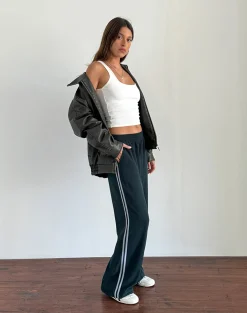 Motel Rocks Wide Leg Pants | Low Rise Pants-Bennett Trouser in Forest with Blue Stripe ForestwithBlueStripe