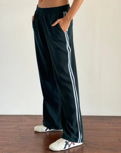 Motel Rocks Wide Leg Pants | Low Rise Pants-Bennett Trouser in Forest with Blue Stripe ForestwithBlueStripe