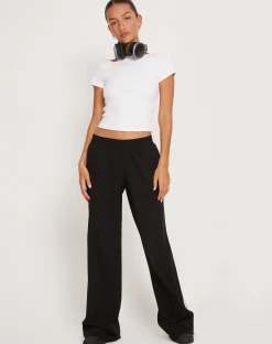 Motel Rocks Tailoring | Wide Leg Pants-Bennett Wide Leg Trouser in Tailoring Black with White Stripe TailoringBlackwithWhiteStripe
